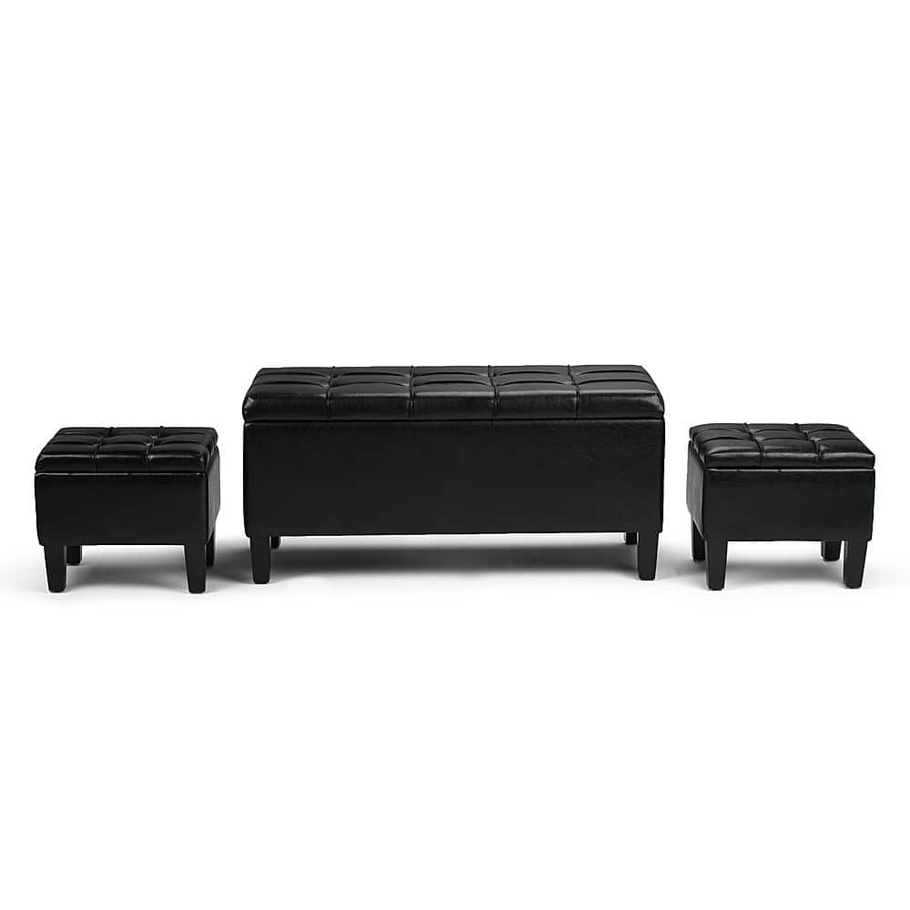 Angle View: Simpli Home - Dover Rectangular Faux Leather Storage Ottoman Bench (Set of 3) - Midnight Black