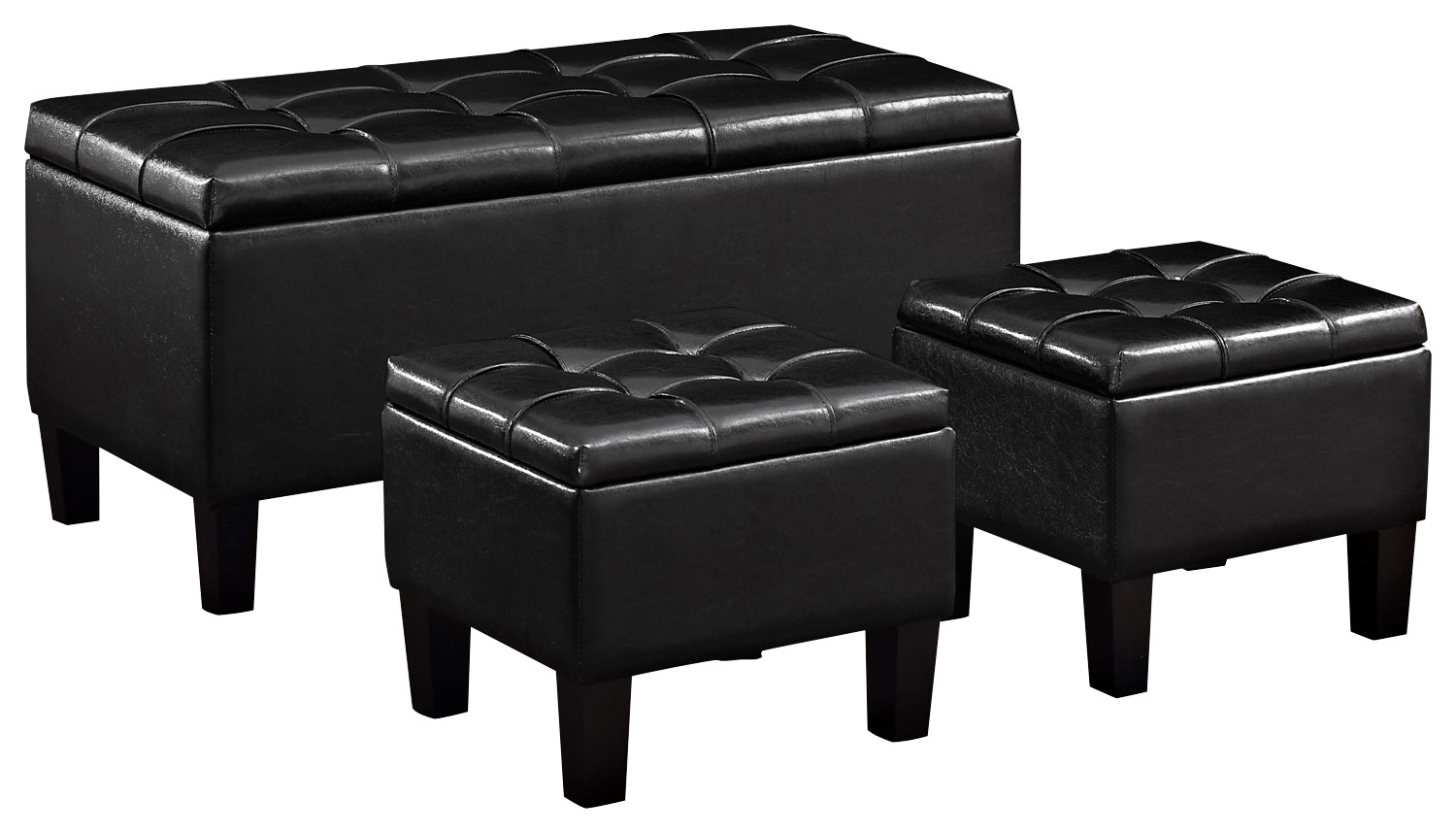 Simpli Home - Dover Rectangular Faux Leather Storage Ottoman Bench (Set of 3) - Midnight Black was $291.99 now $217.99 (25.0% off)