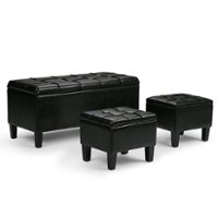 Simpli Home - Dover Rectangular Faux Leather Storage Ottoman Bench (Set of 3) - Midnight Black - Front_Zoom