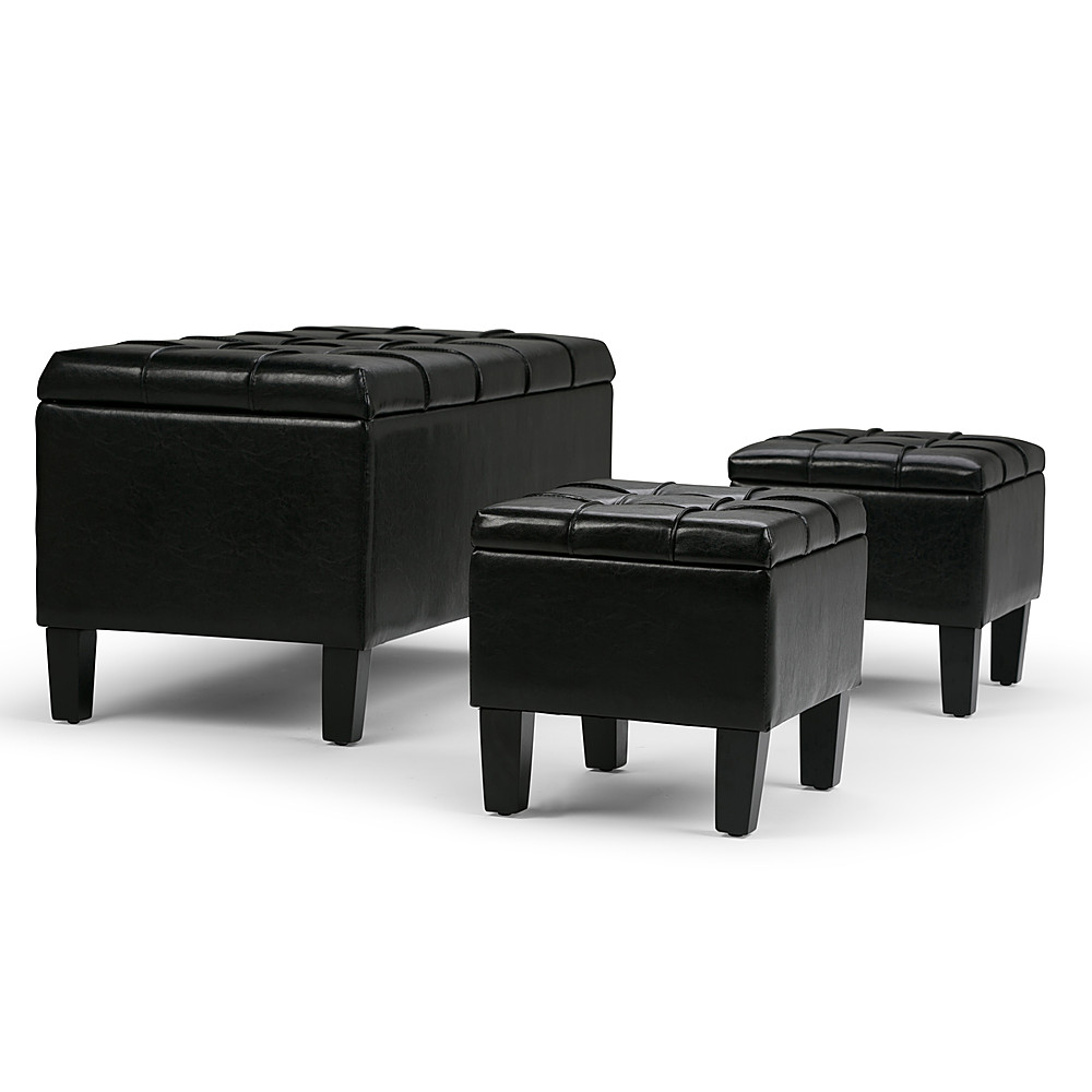 Simpli Home Dover Rectangular Faux, Leather Storage Ottoman Bench Black And White