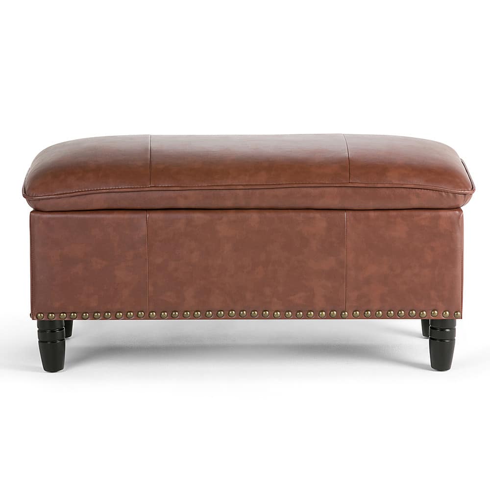 Angle View: Simpli Home - Emily Rectangular Polyurethane Faux Leather Bench Ottoman With Inner Storage - Cognac