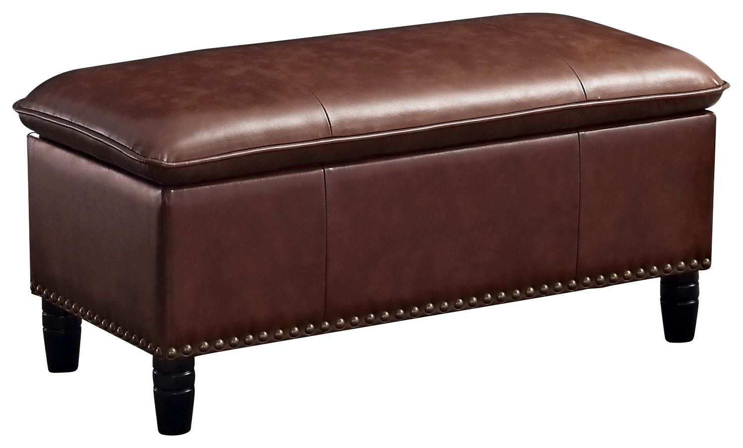 Simpli Home - Emily Rectangular Polyurethane Faux Leather Bench Ottoman With Inner Storage - Cognac