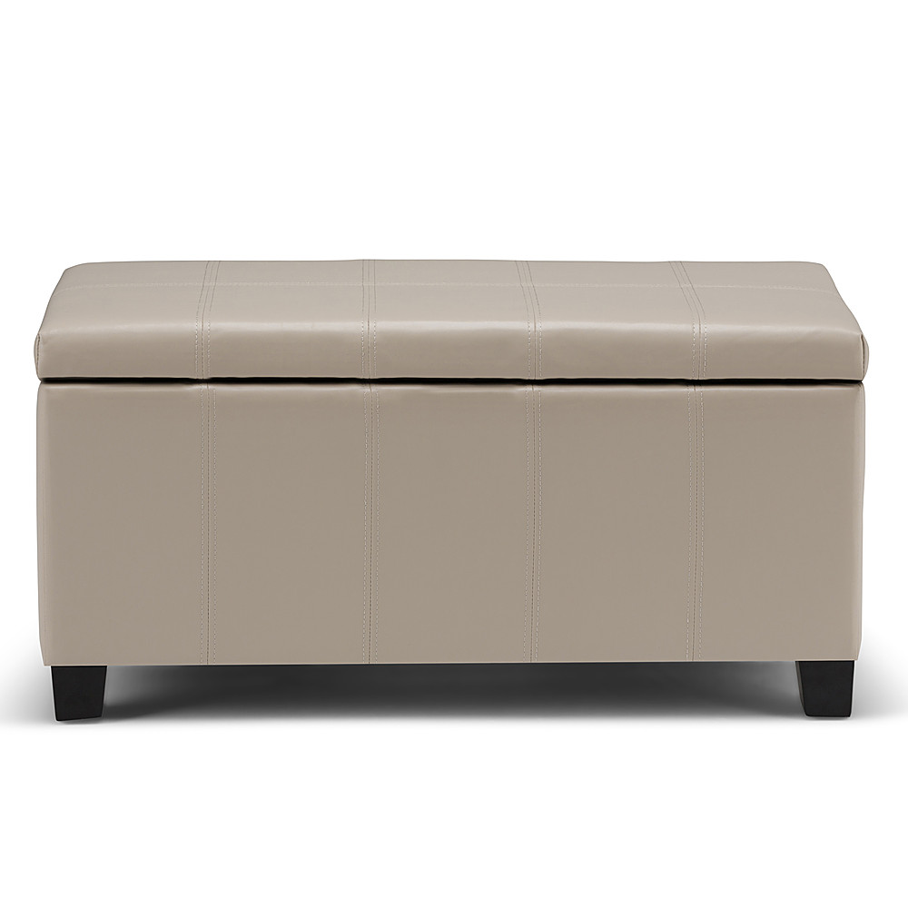 Angle View: Simpli Home - Dover Rectangular Polyurethane Faux Leather Bench Ottoman With Inner Storage - Satin Cream