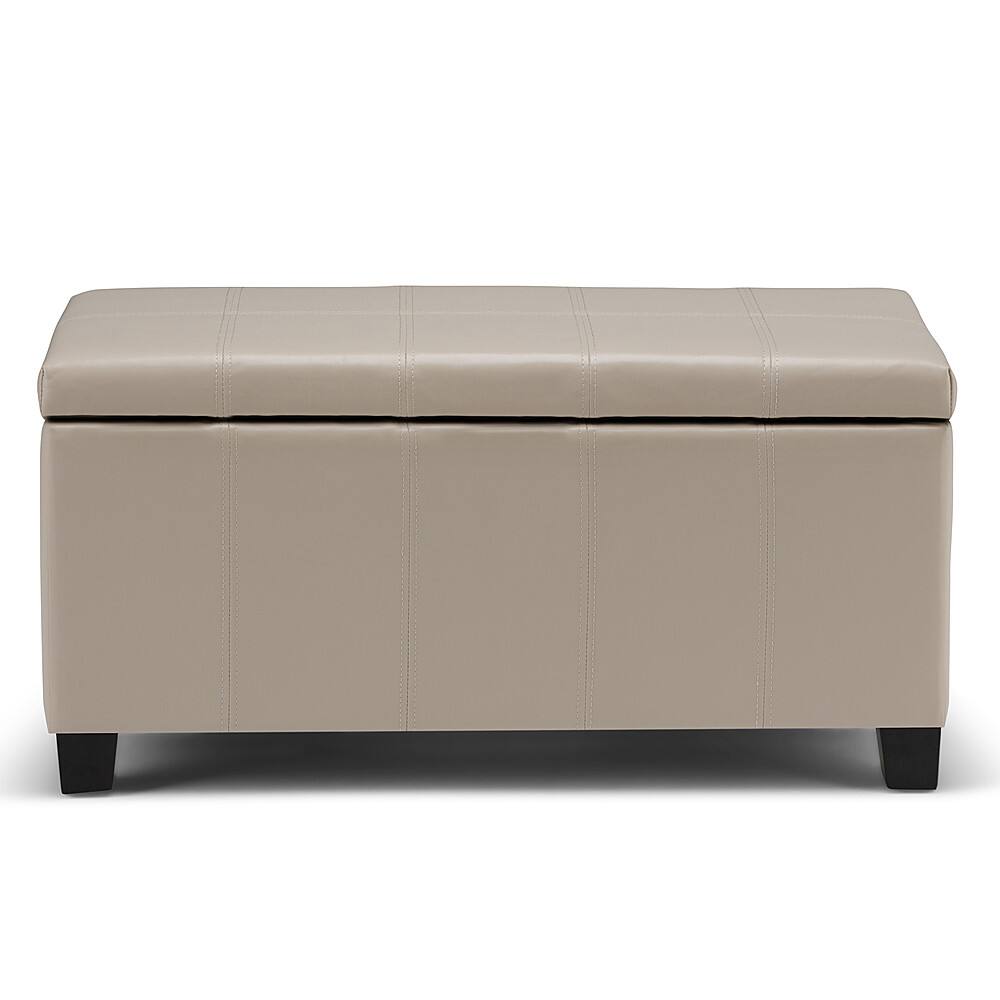 Angle. Simpli Home - Dover Rectangular Polyurethane Faux Leather Bench Ottoman With Inner Storage - Satin Cream.