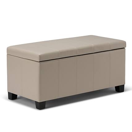 Front. Simpli Home - Dover Rectangular Polyurethane Faux Leather Bench Ottoman With Inner Storage - Satin Cream.