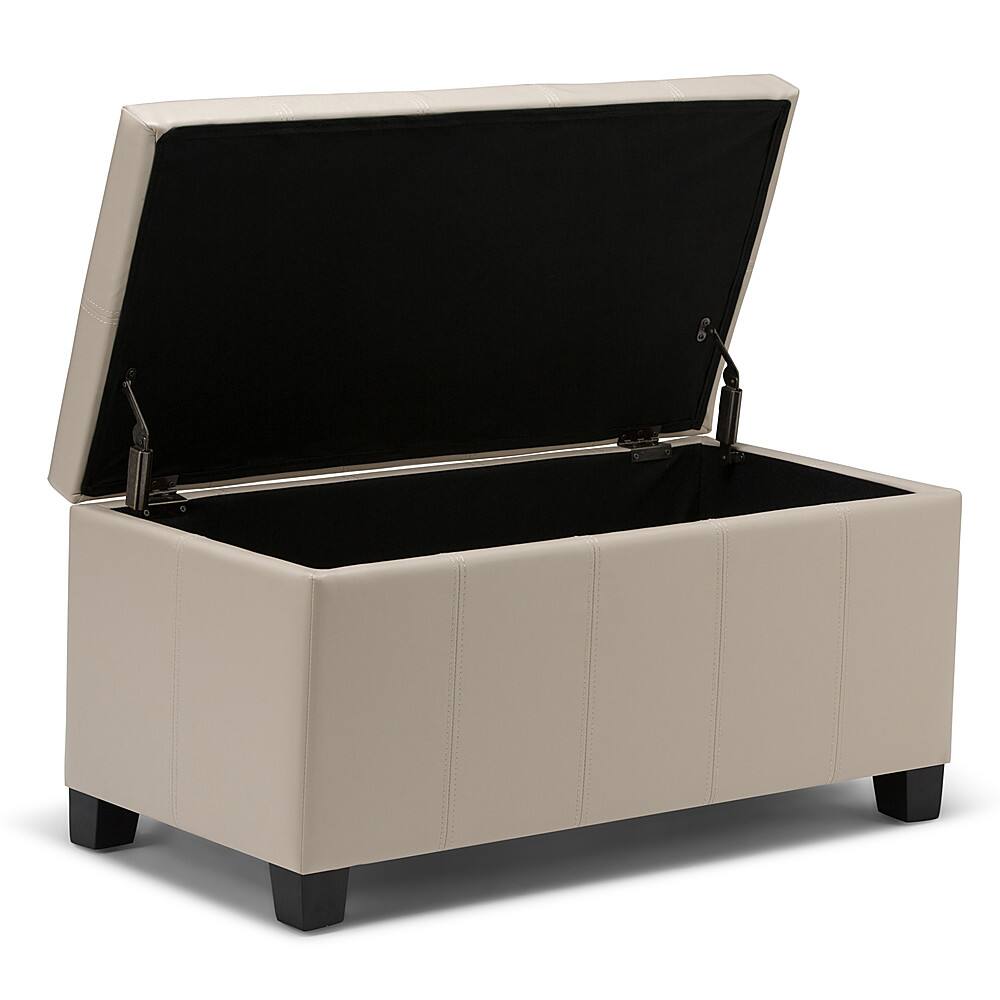 Alt View 11. Simpli Home - Dover Rectangular Polyurethane Faux Leather Bench Ottoman With Inner Storage - Satin Cream.