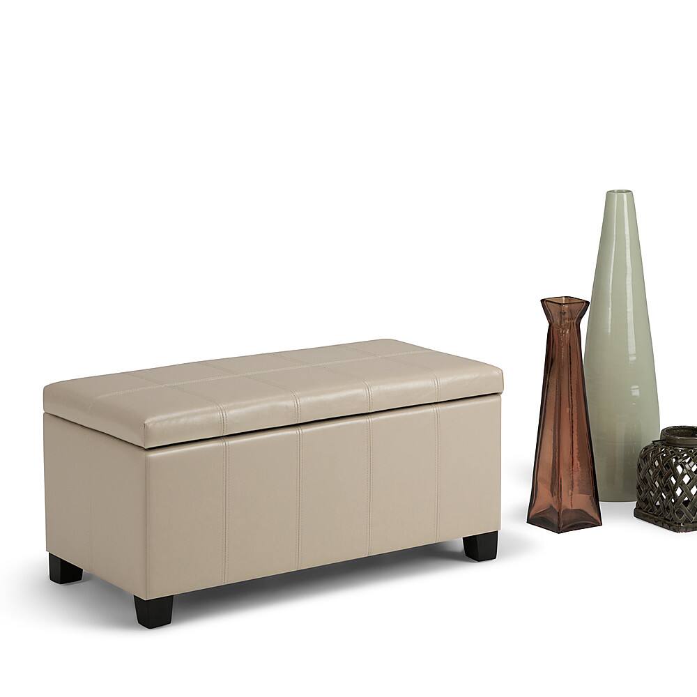 Left. Simpli Home - Dover Rectangular Polyurethane Faux Leather Bench Ottoman With Inner Storage - Satin Cream.