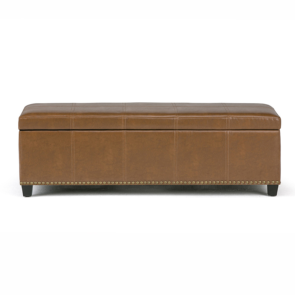 Angle View: Simpli Home - Kingsley Rectangular Bonded Leather Bench Ottoman With Inner Storage - Burnt Umber Tan