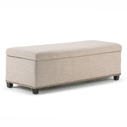 Simpli Home - Kingsley Rectangular Polyester Bench Ottoman With Inner Storage - Natural - Front_Zoom