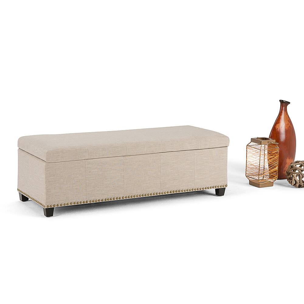 Left. Simpli Home - Kingsley Rectangular Polyester Bench Ottoman With Inner Storage - Natural.