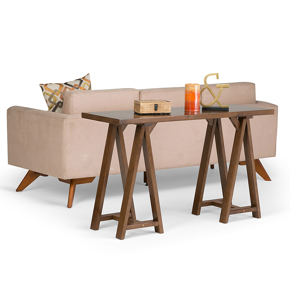 Left View: Simpli Home - Sawhorse Rectangular Solid Pine Console Table - Medium Saddle-Brown