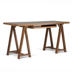 Simpli Home - Sawhorse Rectangular Solid Pine Table - Medium Saddle Brown - Front_Zoom