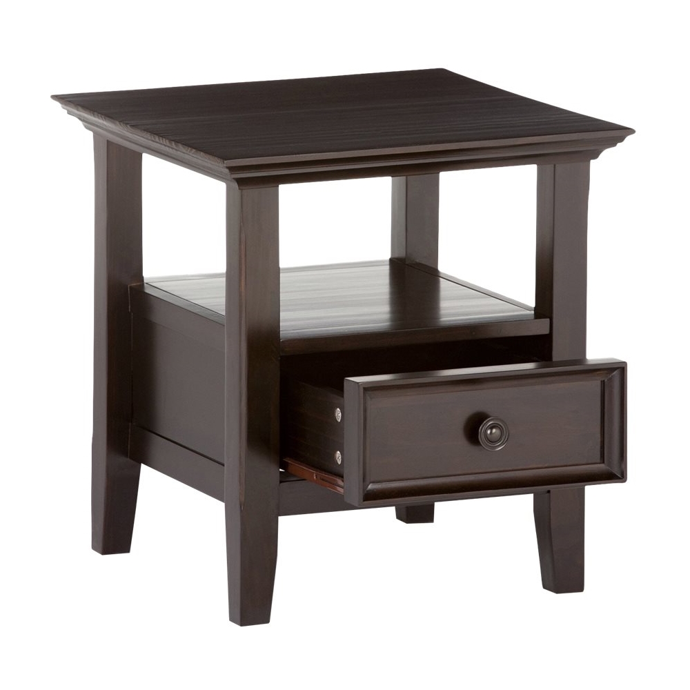 Left View: Simpli Home - Amherst Square Solid Pine Wood 1-Drawer End Table - Dark American-Brown