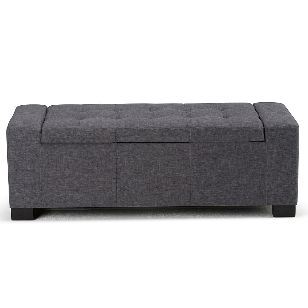 Angle View: Simpli Home - Laredo Rectangular Polyester Bench Ottoman With Inner Storage - Slate Gray