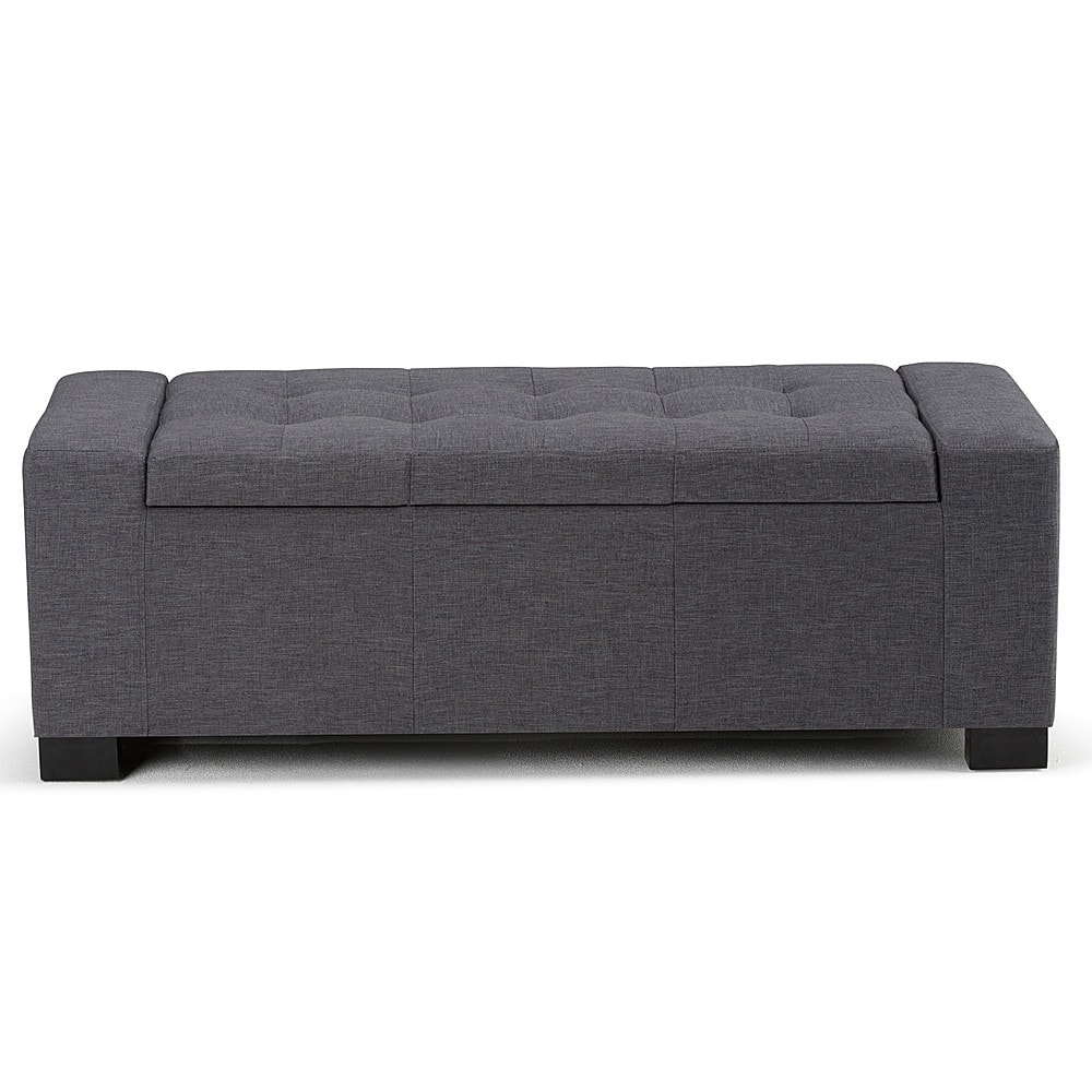 Angle. Simpli Home - Laredo Rectangular Polyester Bench Ottoman With Inner Storage - Slate Gray.