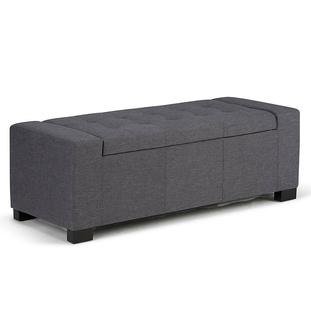 Front. Simpli Home - Laredo Rectangular Polyester Bench Ottoman With Inner Storage - Slate Gray.