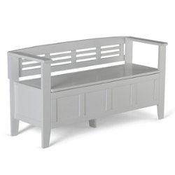 Simpli Home - Adams Entryway Storage Bench With Backrest - White - Front_Zoom