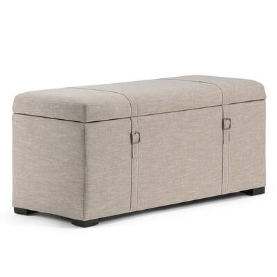 Simpli Home - Dorchester Rectangular Polyester Bench Ottoman With Inner Storage - Natural