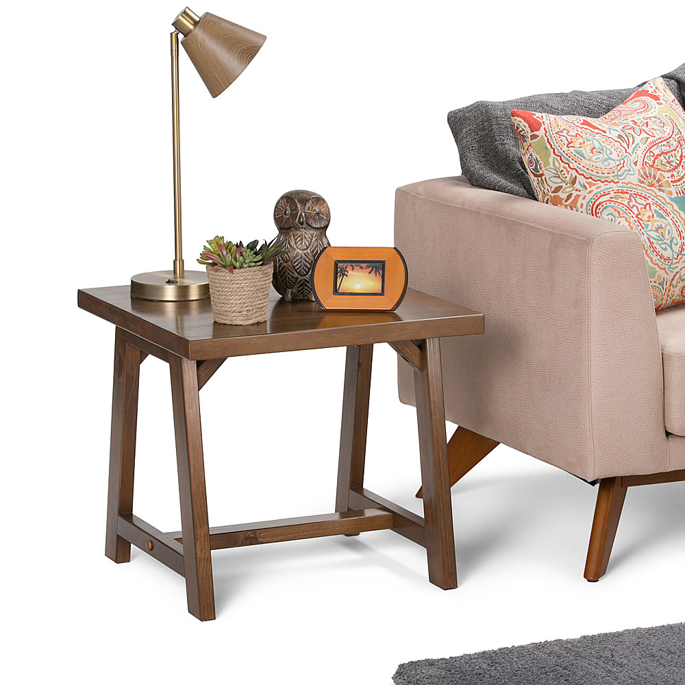Left View: Simpli Home - Sawhorse Square Solid Pine End Table - Medium Saddle-Brown