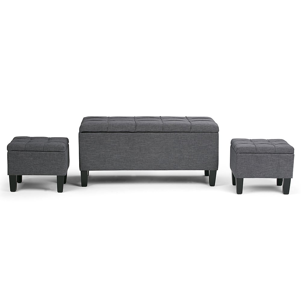 Angle. Simpli Home - Dover Rectangular Polyester Fabric Storage Ottoman Bench (Set of 3) - Slate Gray.