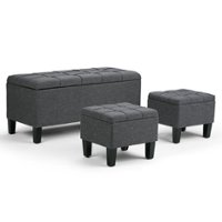 Simpli Home - Dover Rectangular Polyester Fabric Storage Ottoman Bench (Set of 3) - Slate Gray - Front_Zoom