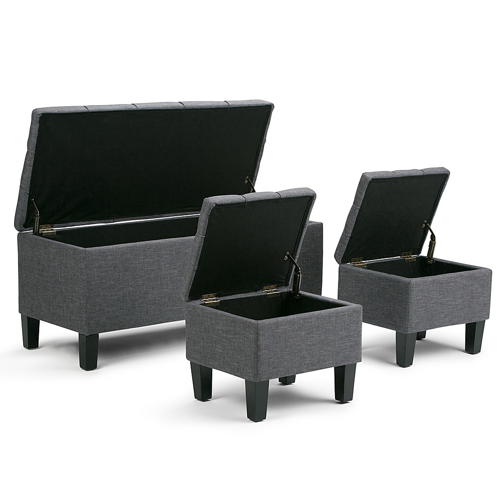 Simpli Home Milltown Small Ottoman Bench in Distressed Black Faux Leather