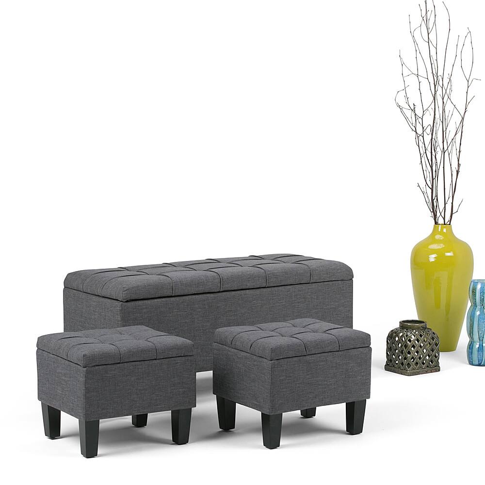 Left. Simpli Home - Dover Rectangular Polyester Fabric Storage Ottoman Bench (Set of 3) - Slate Gray.