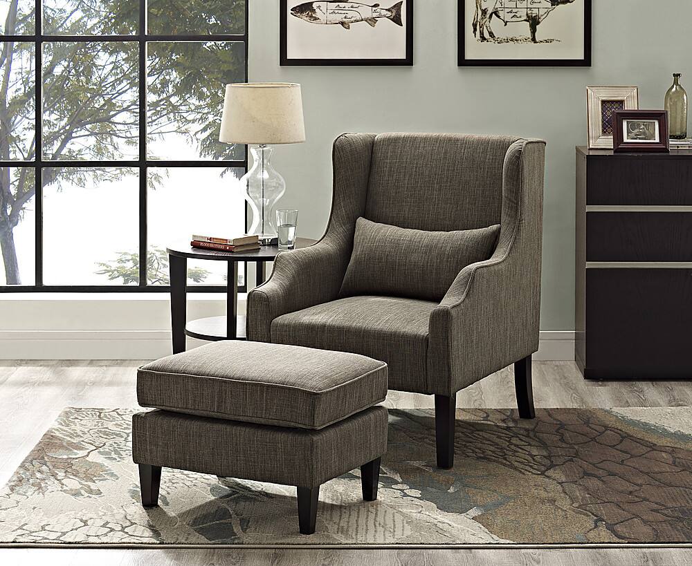 Left View: Simpli Home - Ashbury Wingback Club Chair and Ottoman - Fawn Brown