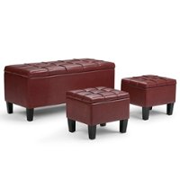 Simpli Home - Dover Rectangular Faux Leather Storage Ottoman Bench (Set of 3) - Radicchio Red - Front_Zoom