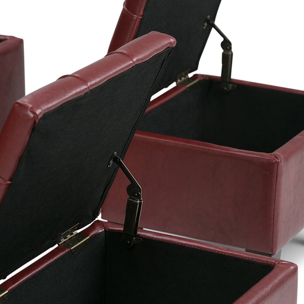 Alt View 12. Simpli Home - Dover Rectangular Faux Leather Storage Ottoman Bench (Set of 3) - Radicchio Red.