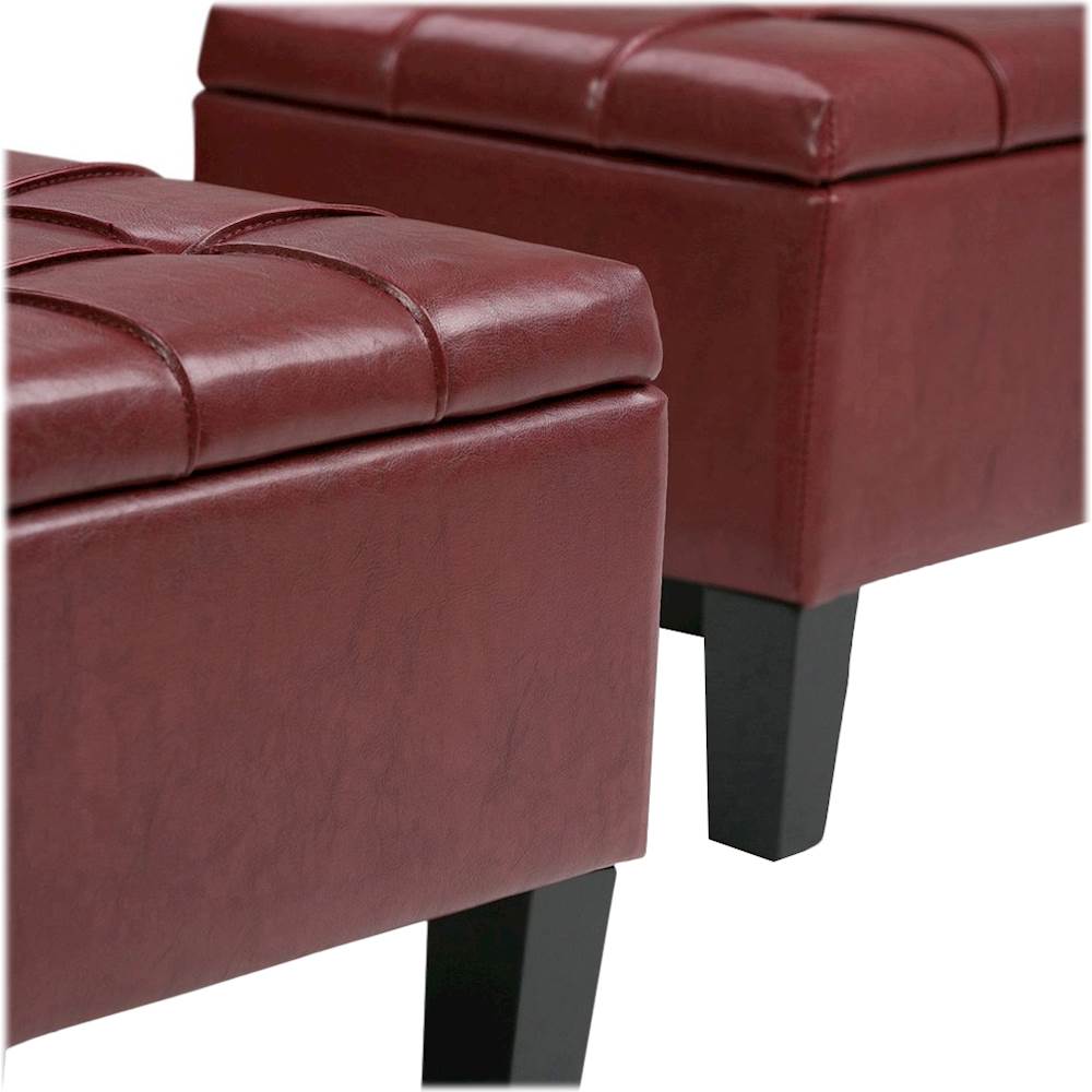 Alt View 15. Simpli Home - Dover Rectangular Faux Leather Storage Ottoman Bench (Set of 3) - Radicchio Red.