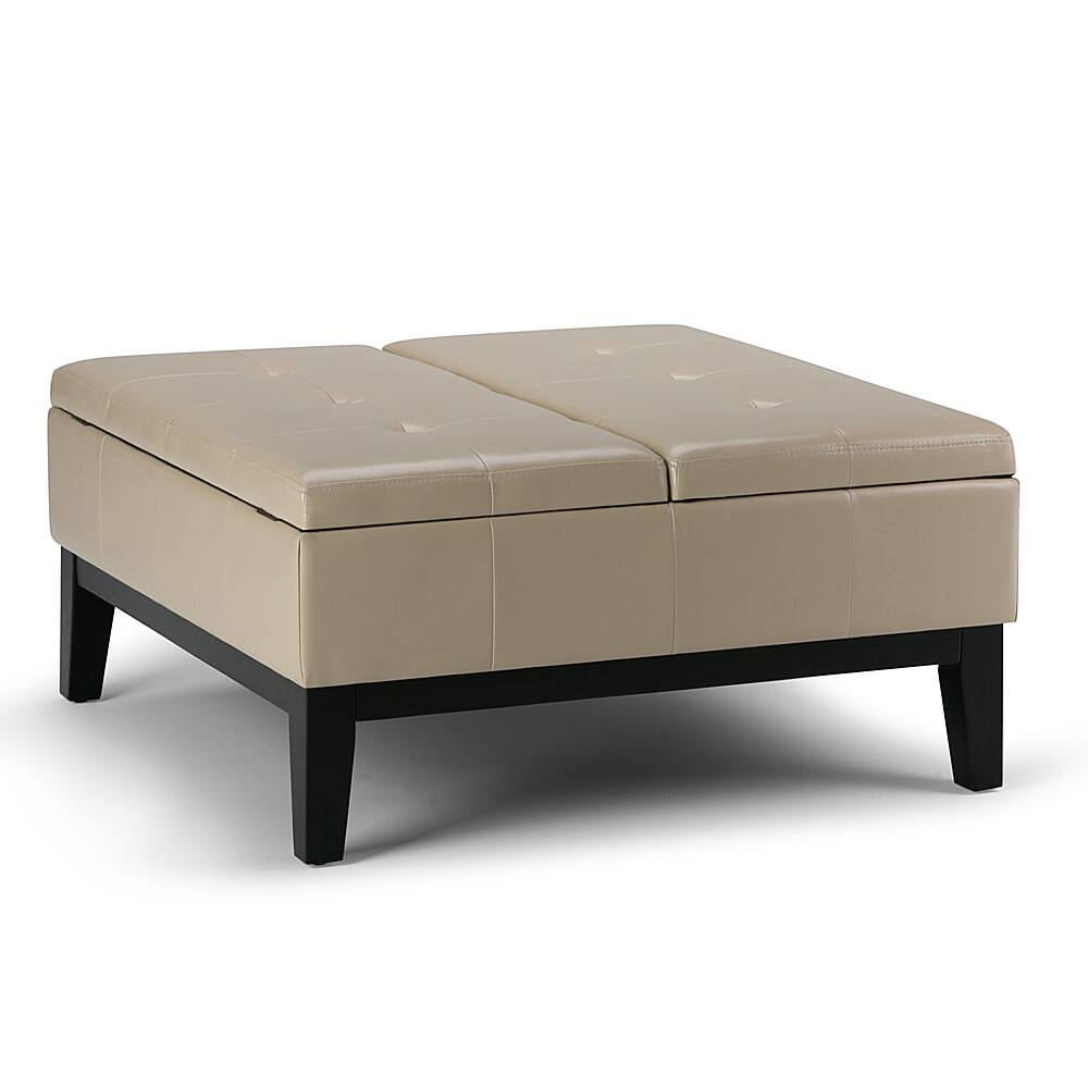 Front. Simpli Home - Dover Square Polyurethane Faux Leather Bench Ottoman With Inner Storage - Satin Cream.