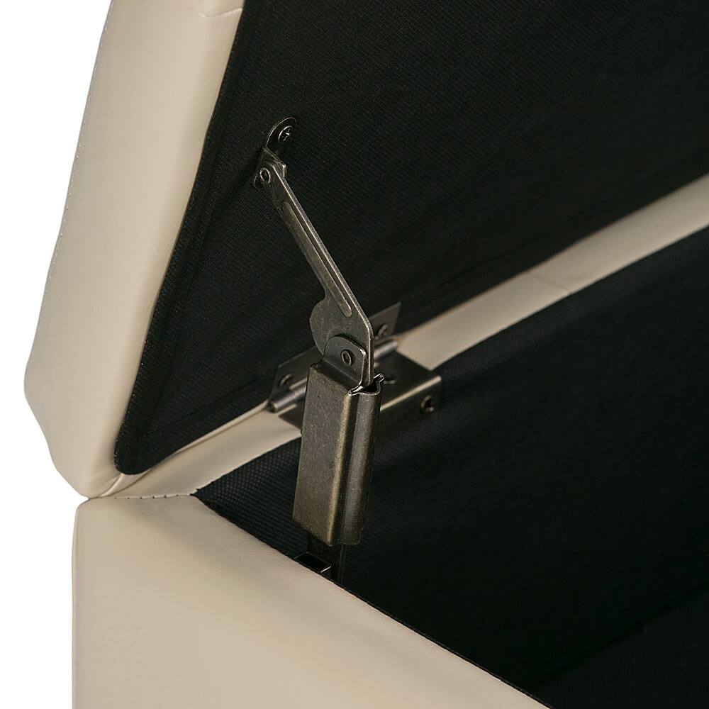 Alt View 12. Simpli Home - Dover Square Polyurethane Faux Leather Bench Ottoman With Inner Storage - Satin Cream.