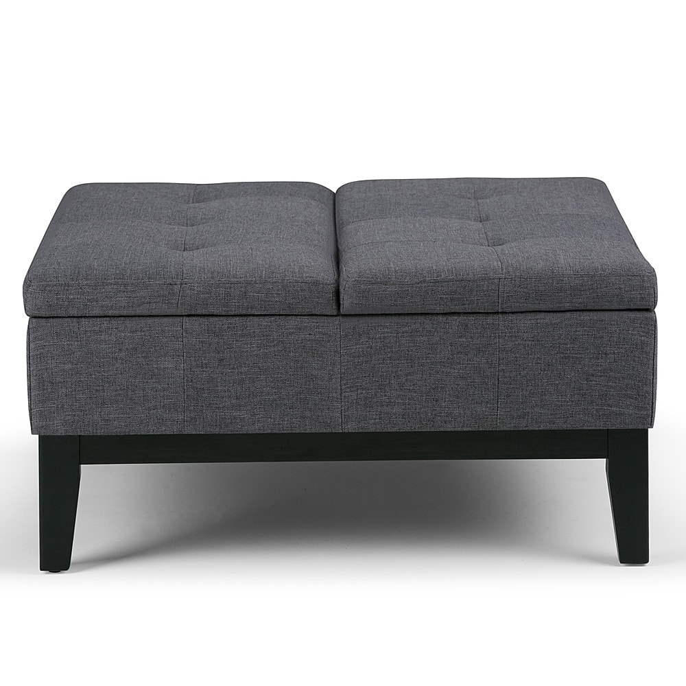 Angle. Simpli Home - Dover Square Polyurethane Faux Leather Bench Ottoman With Inner Storage - Slate Gray.