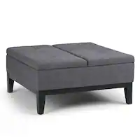 Simpli Home - Dover Square Polyurethane Faux Leather Bench Ottoman With Inner Storage - Slate Gray - Front_Zoom