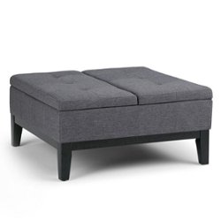 Simpli Home - Dover Square Polyurethane Faux Leather Bench Ottoman With Inner Storage - Slate Gray - Front_Zoom