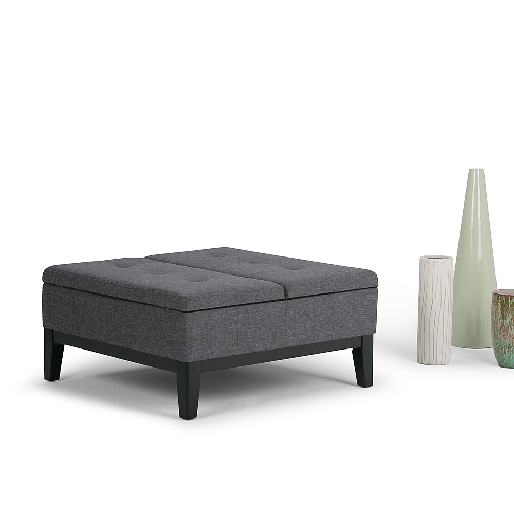 Left View: Simpli Home - Dover Square Polyurethane Faux Leather Bench Ottoman With Inner Storage - Slate Gray