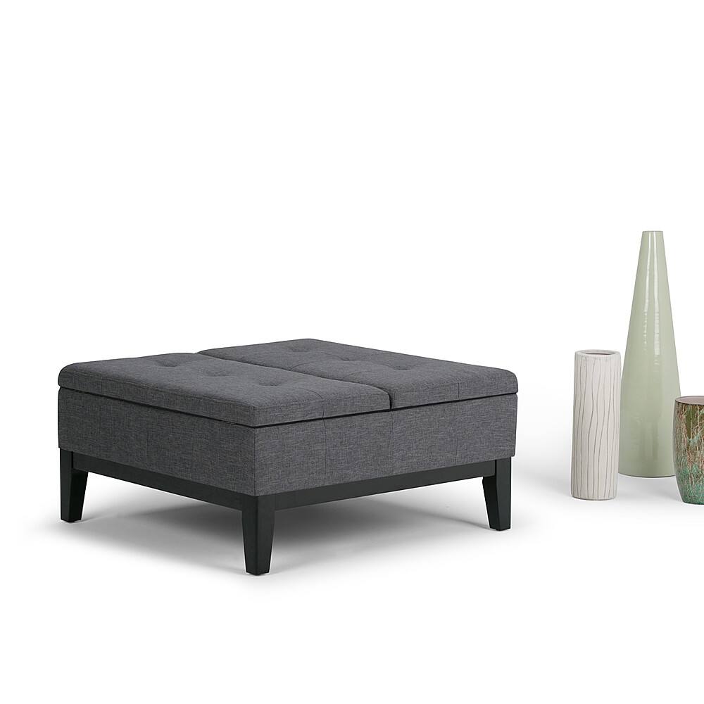 Left. Simpli Home - Dover Square Polyurethane Faux Leather Bench Ottoman With Inner Storage - Slate Gray.