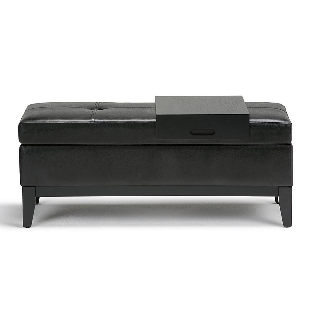 Angle. Simpli Home - Oregon Rectangular Polyurethane Faux Leather Bench Ottoman With Inner Storage - Midnight Black.