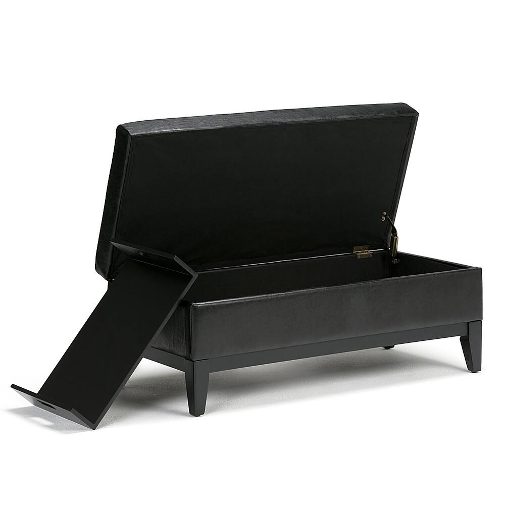 Alt View 11. Simpli Home - Oregon Rectangular Polyurethane Faux Leather Bench Ottoman With Inner Storage - Midnight Black.