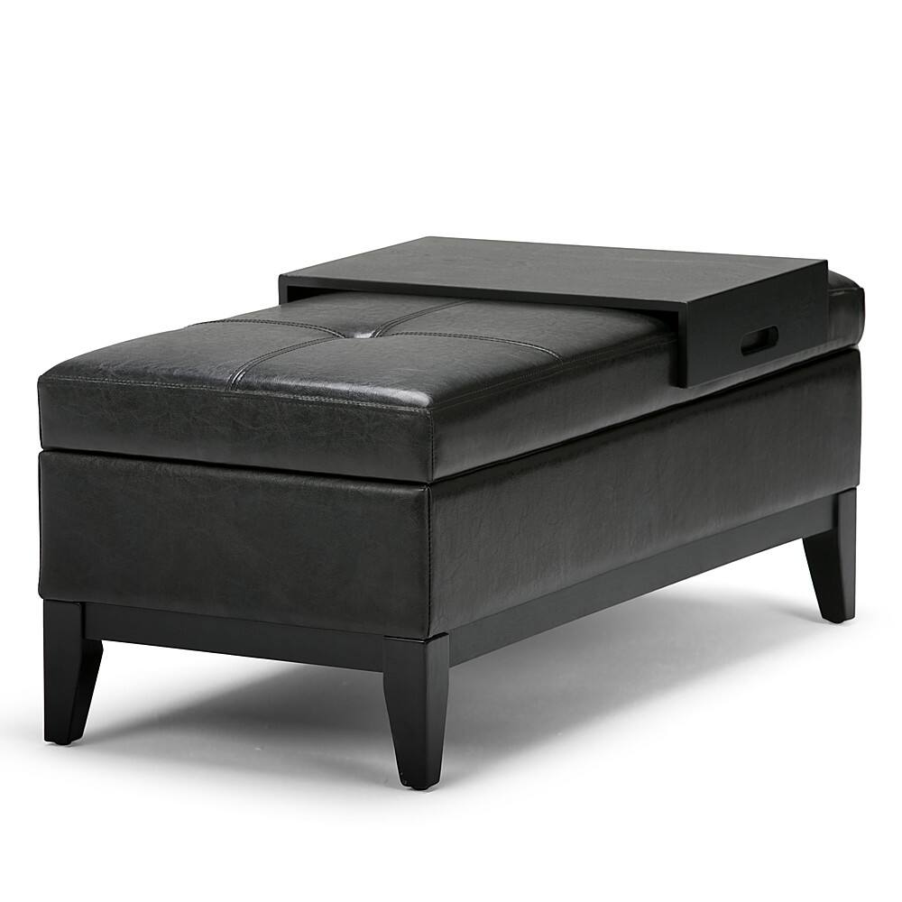 Alt View 13. Simpli Home - Oregon Rectangular Polyurethane Faux Leather Bench Ottoman With Inner Storage - Midnight Black.