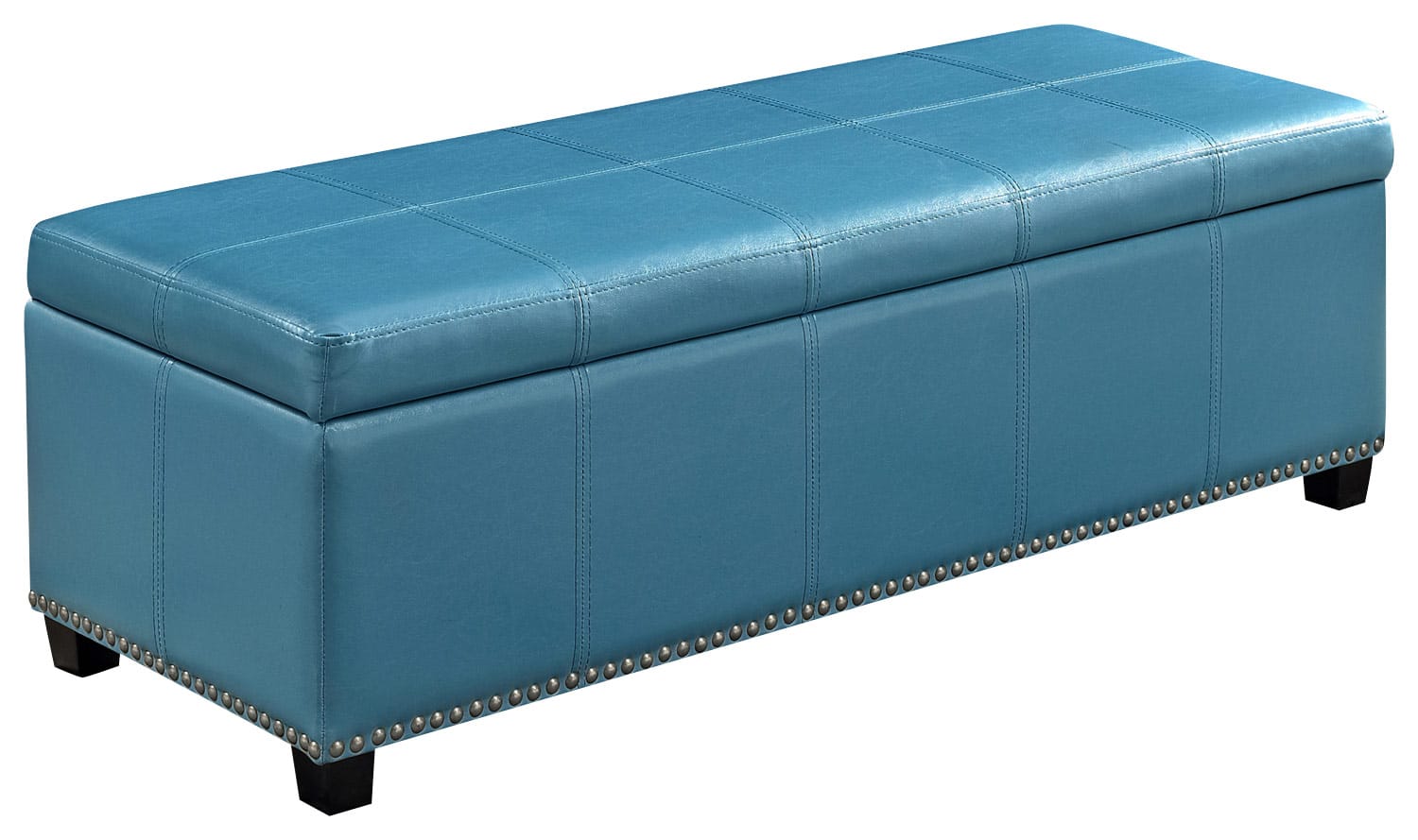 Simpli Home - Kingsley Rectangular Storage Ottoman Bench - Mediterranean Blue - Larger Front