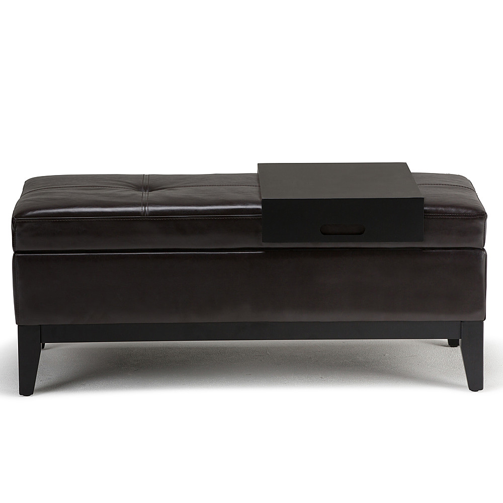Angle View: Simpli Home - Oregon Rectangular Polyurethane Faux Leather Bench Ottoman With Inner Storage - Tanner's Brown