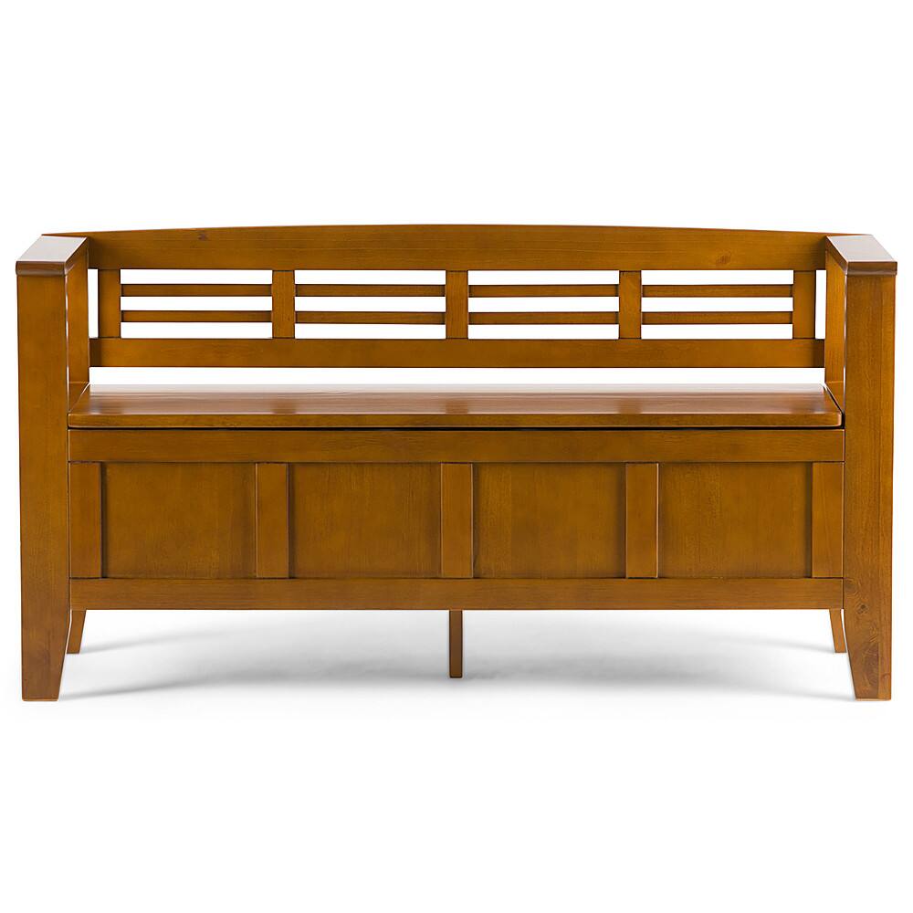 Angle. Simpli Home - Adams Entryway Storage Bench With Backrest - Light Avalon Brown.