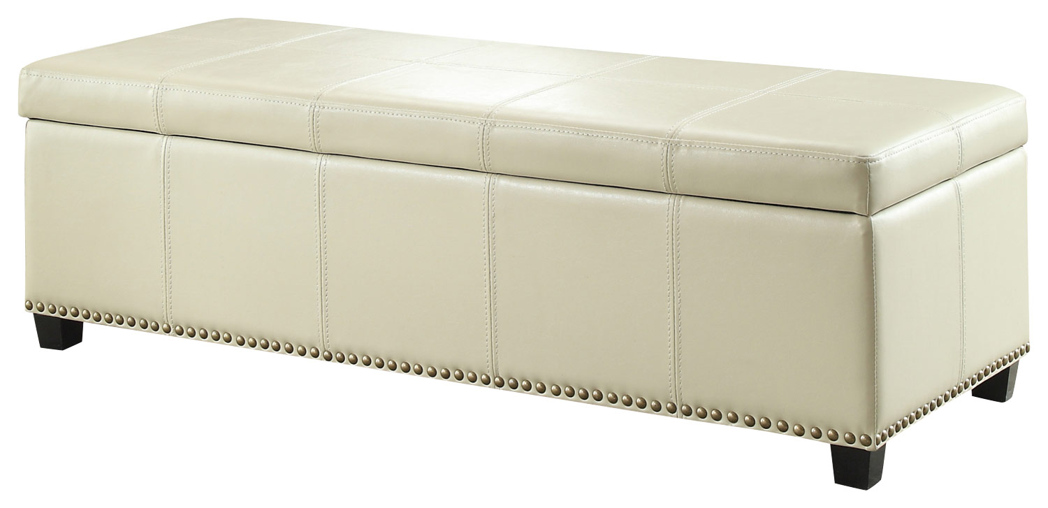 Simpli Home - Kingsley Rectangular Bonded Leather Bench Ottoman With Inner Storage - Satin Cream was $237.99 now $166.99 (30.0% off)