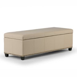 Simpli Home - Kingsley Rectangular Bonded Leather Bench Ottoman With Inner Storage - Satin Cream - Front_Zoom
