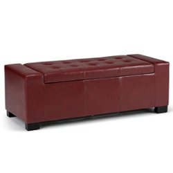 Simpli Home - Laredo Rectangular Polyurethane Faux Leather Bench Ottoman With Inner Storage - Radicchio Red - Front_Zoom