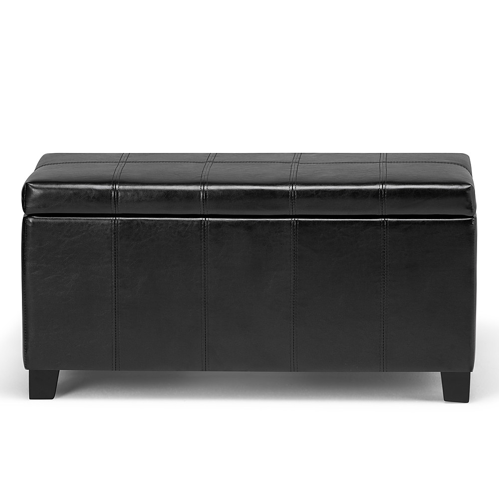 Angle View: Simpli Home - Dover Rectangular Polyurethane Faux Leather Bench Ottoman With Inner Storage - Midnight Black