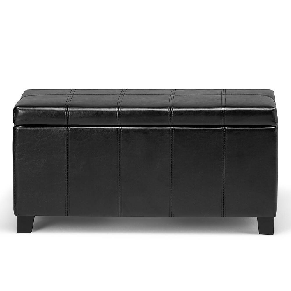 Angle. Simpli Home - Dover Rectangular Polyurethane Faux Leather Bench Ottoman With Inner Storage - Midnight Black.