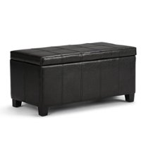 Simpli Home - Dover Rectangular Polyurethane Faux Leather Bench Ottoman With Inner Storage - Midnight Black - Front_Zoom
